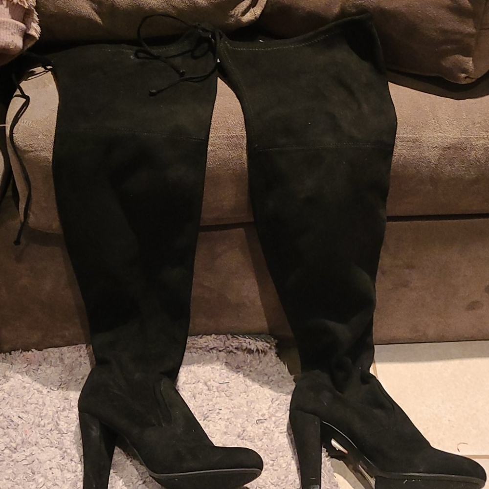Faux suede over the knee black boots